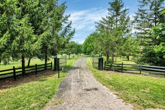 Gated tree-lined drive into acreage at 4338 Bright Rd, Dublin, Ohio